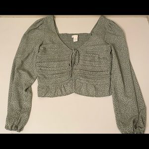 H&M blouse, green floral, size small